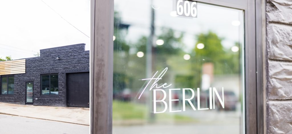 Collage of the outside of the Berlin Venue and a detail photo of their sign.