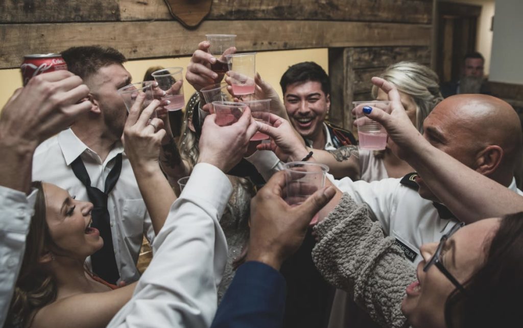 The Summer/Ross wedding doing a toast at The EventTender's first wedding at Cedars at Carr Farm.