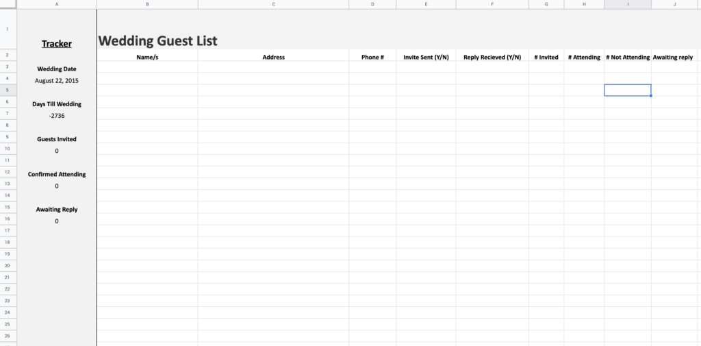 Clarksville Wedding Company wedding guest rsvp tracker.
