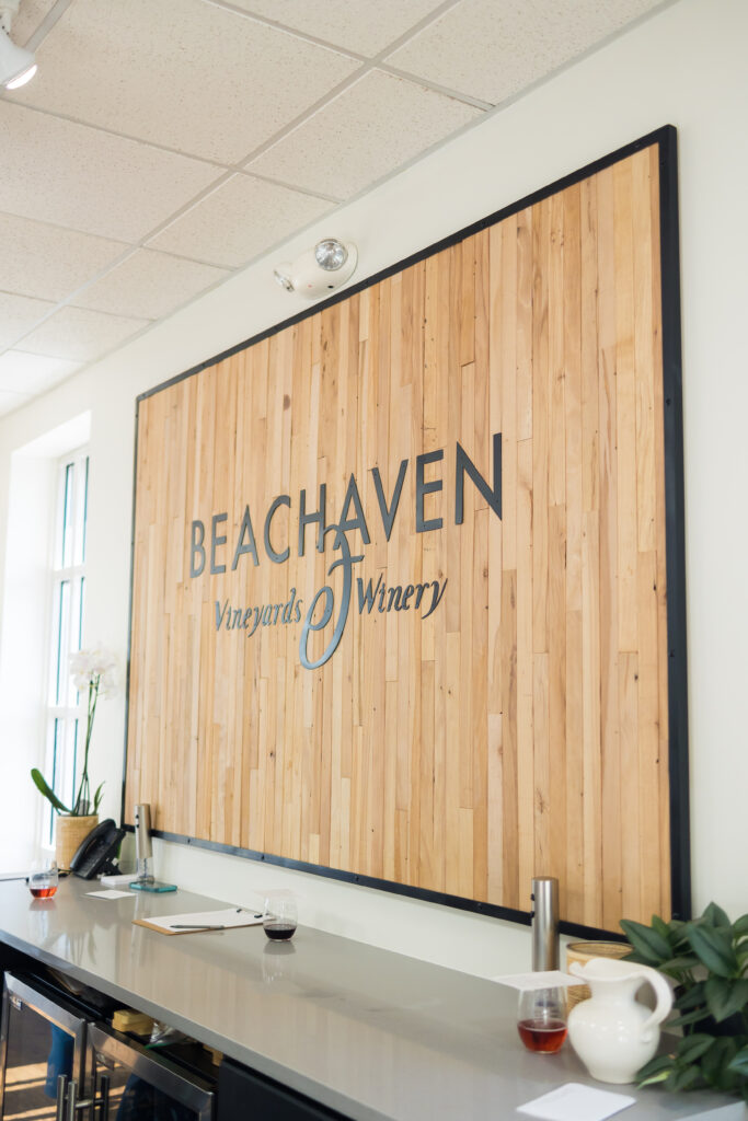 Detail photo of Beachaven Winery sign at their new downtown Clarksville, TN location.